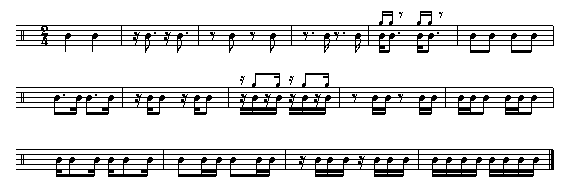 Notation von Sechzehntelnoten im 2/4-Takt