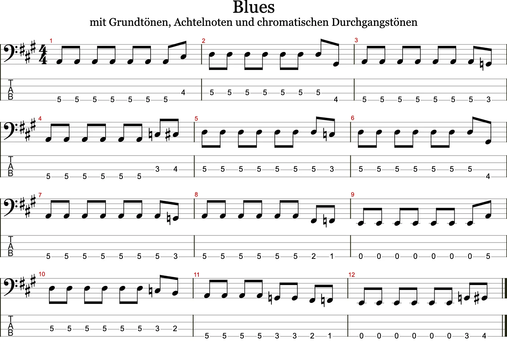 Blues mit Grundtönen, Achtelnoten und Durchgangstönen