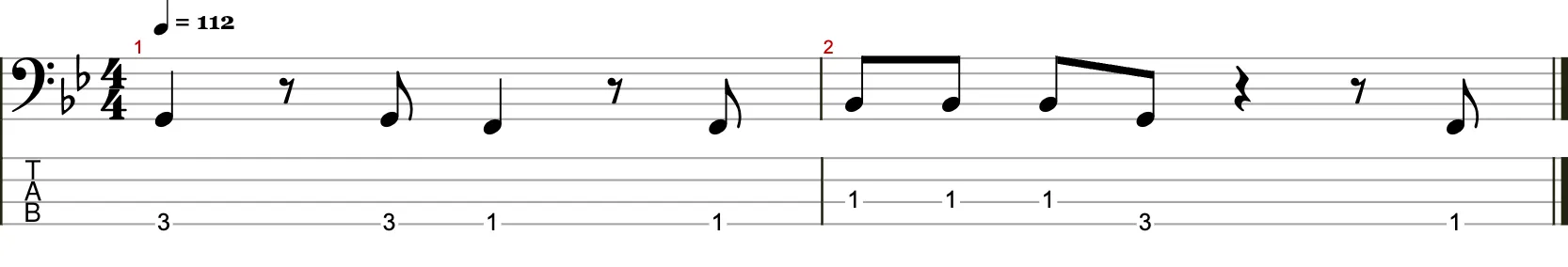 Zweitaktige Basslinie mit Achtelnoten